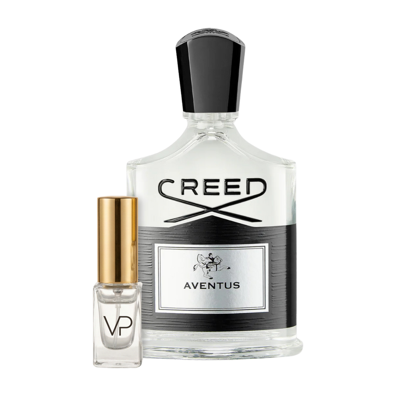 Creed Aventus bottle with a Vial Perfumery 2ml decant