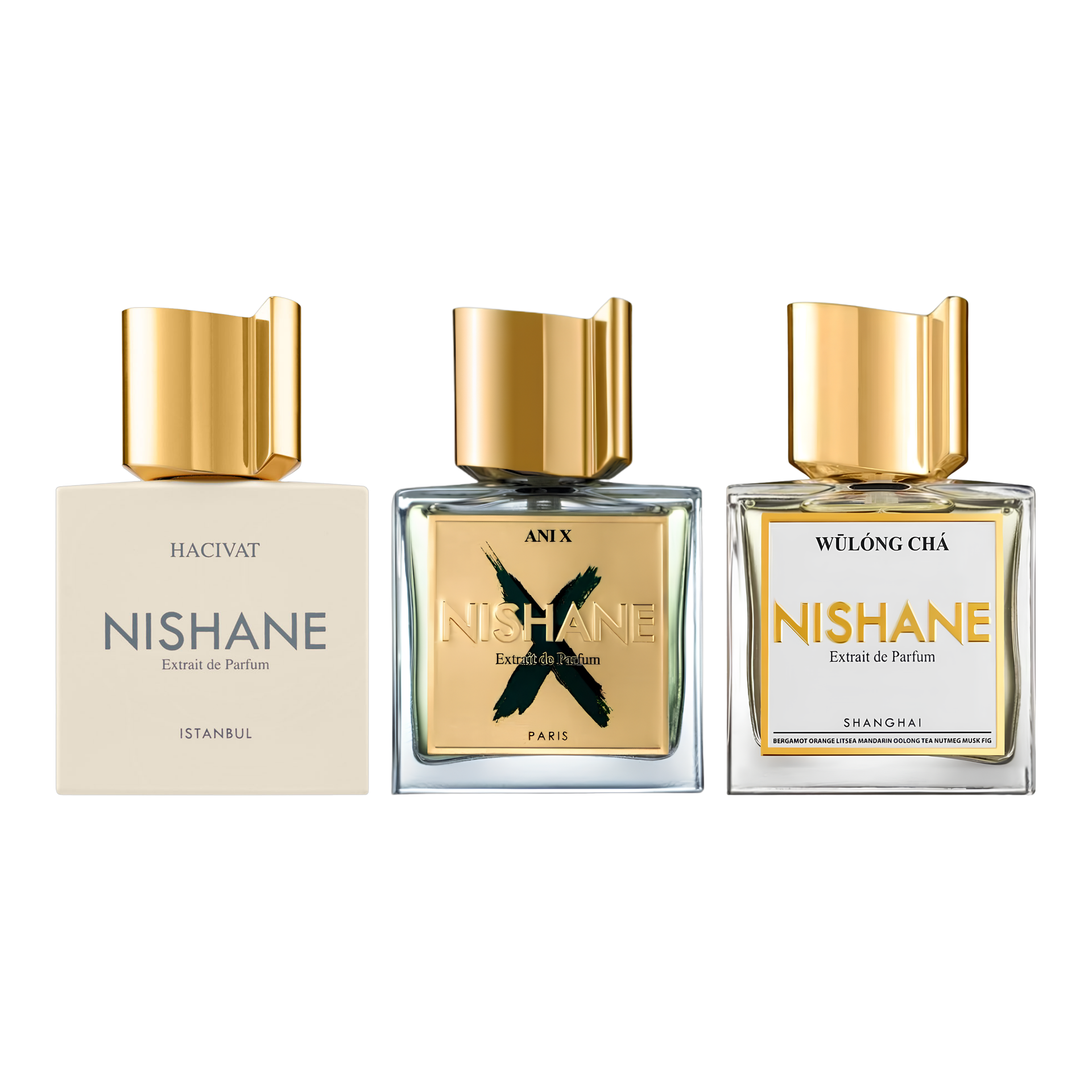 Nishane Discovery Trio — Hacivat, Ani X and Wulong Cha bottles
