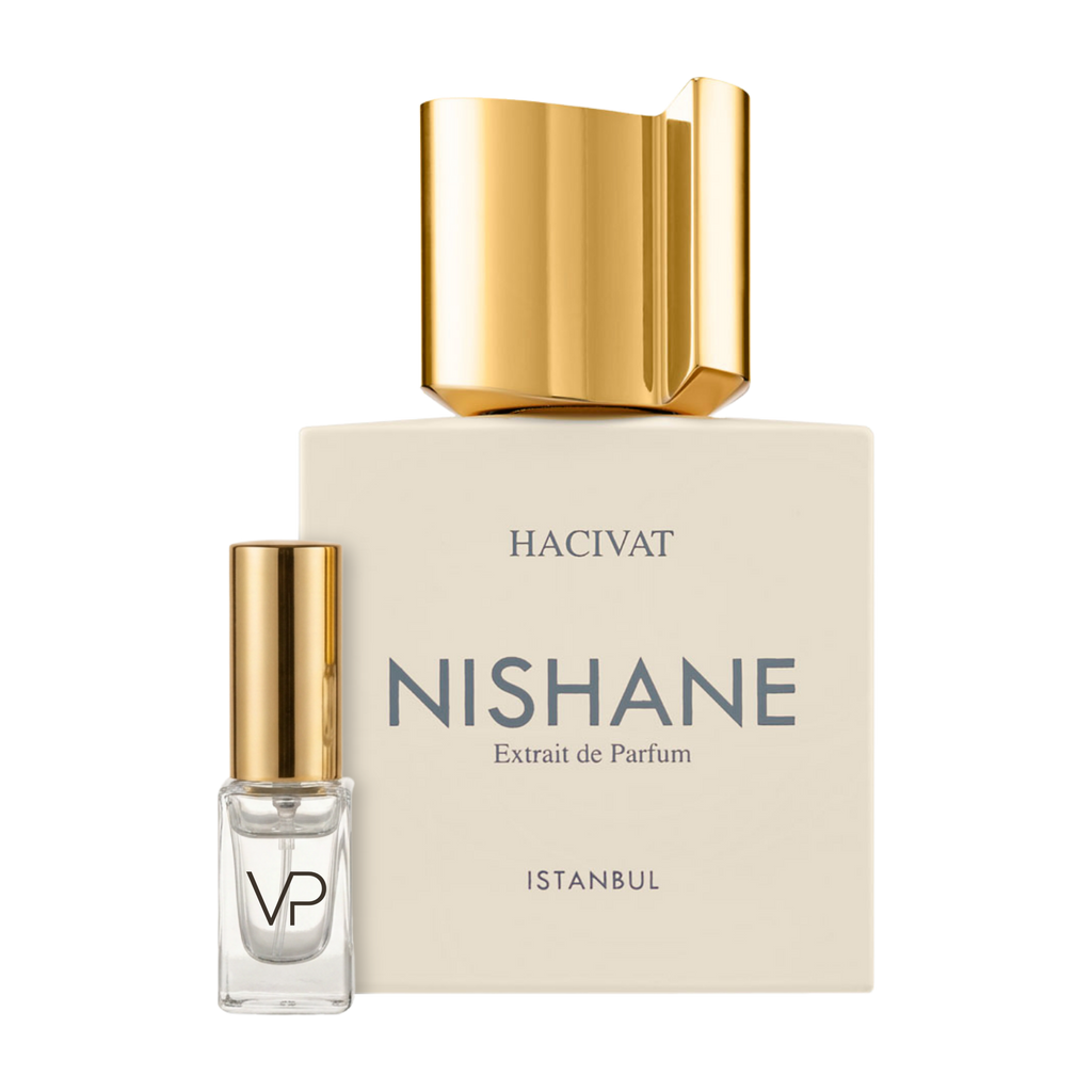 Nishane Hacivat bottle with a Vial Perfumery 2ml decant