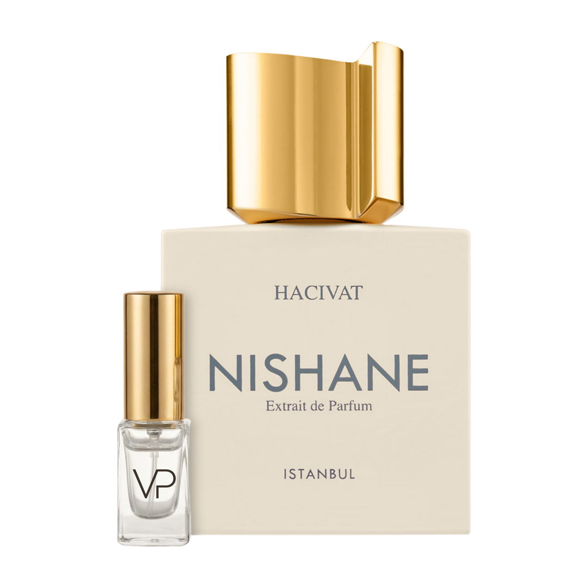 Nishane Hacivat bottle with a Vial Perfumery 2ml decant