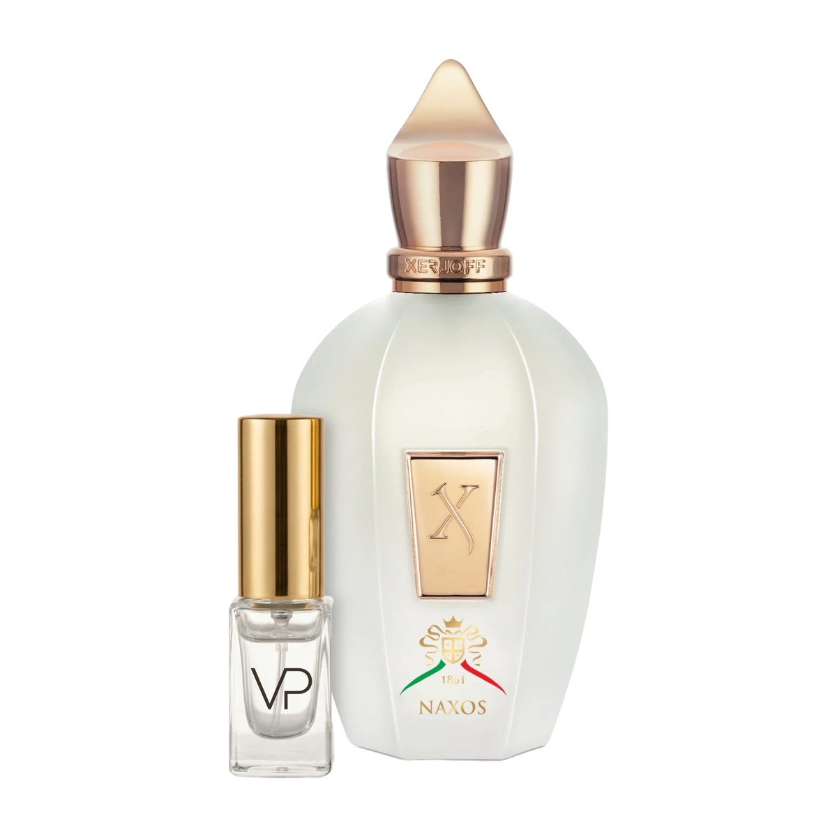Xerjoff Naxos bottle with a Vial Perfumery 2ml decant